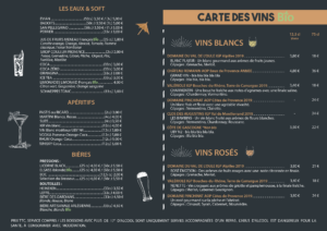 carte boissons La Meunerie Restaurant