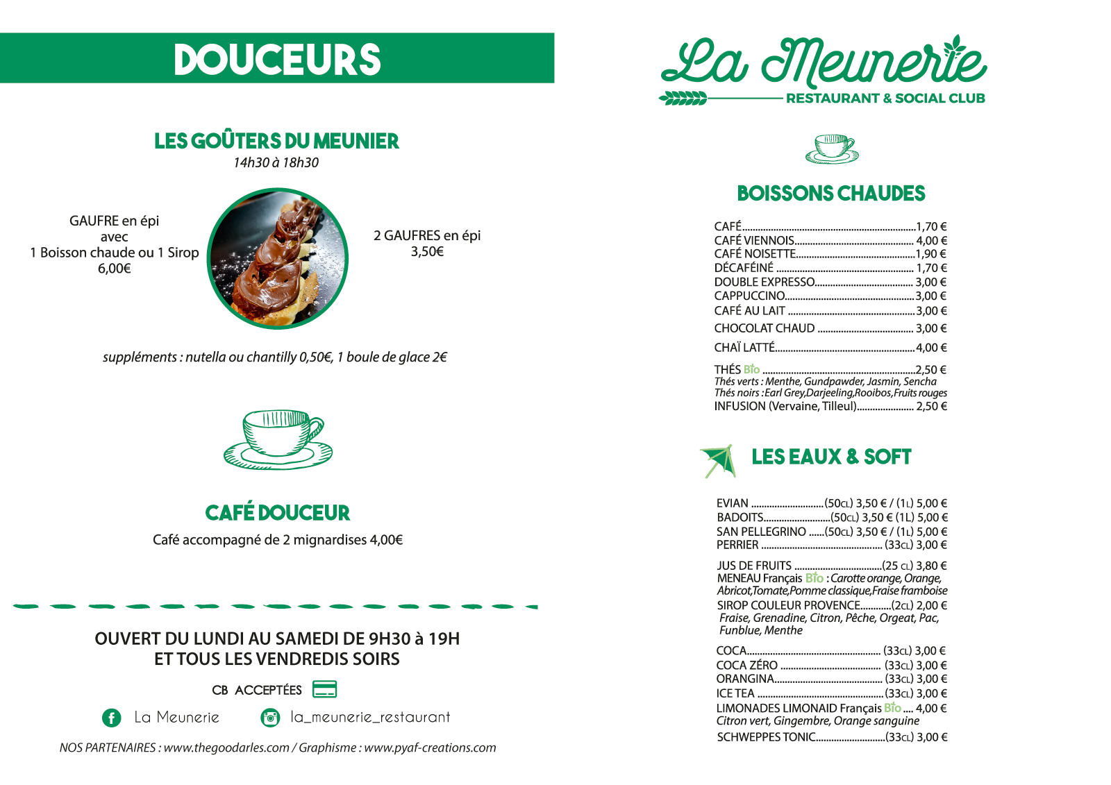 carte-gouters-la-meunerie-restaurant goûters et douceurs à la meunerie restaurant arles shopping promenade