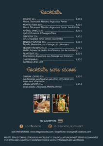 carte boissons la meunerie restaurant arles
