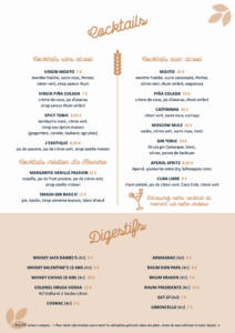 carte boissons La Meunerie Restaurant Arles